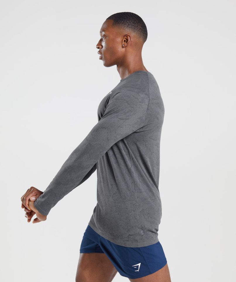 Men's Gymshark Geo Seamless Long Sleeve T-Shirts Grey | CA D60183